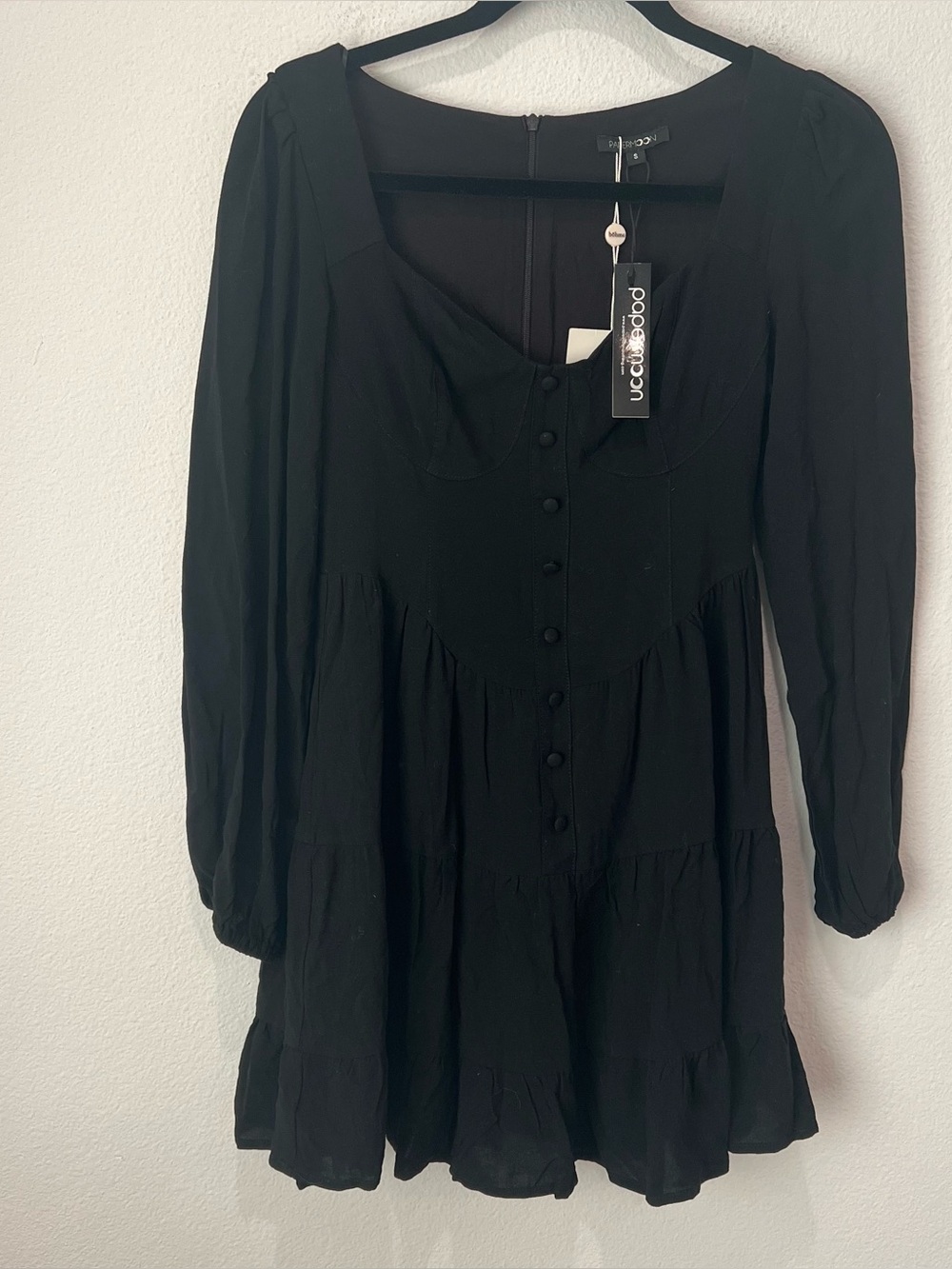 PaperMoon Long Sleeve Boho Dress small button front tiered Whimsigoth witchy